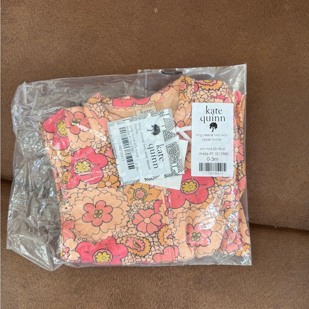 kate quinn Floral Kids One Piece Footie - Pink and Orange